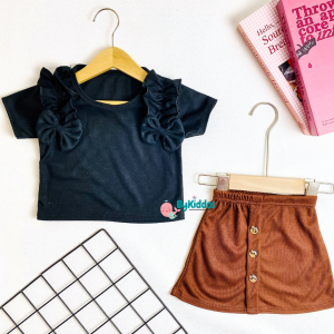 ByKiddos - Setelan Rok Anak Perempuan Lokal / Atasan Lengan Ruffle dan Rok Kancing Anak Perempuan Cantik