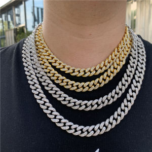 CLIBER 1pc Hip Hop Iced Out 13mm Width CZ Paved Rhinestones Silver Color Full Miami Curb Cuban Chain Bling Rapper Necklaces For Men Women Jewelry