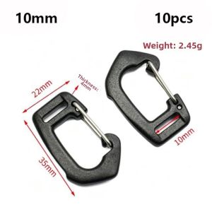 FEELDG 10Pcs 10/15/20/25mm Móc khóa lò xo Quickdraws Đen Nhựa Móc khóa khóa thắt lưng móc carabiner Chất lượng cao Phụ Kiện Tự Làm Khóa móc đàn hồi dành cho ba lô