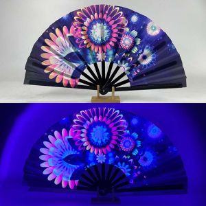 YOUSHI TOP 13inch Glow-in-the-Dark Folding Fan Butterfly Mushroom UV Reactive Glow Fan Cosplay Costume Accessory Decor Vibrant Neon Psychedelic Fan for Parties
