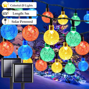 Solar Christmas Lights Outdoor Waterproof 20/30/50 LED Crystal Ball Outdoor Solar Powered Garden String Lights Garden Porch Solar Garden Lights Wedding Party Decoration (Warm/Multicolor) Led Bulb Solar Light Ball Mood Lights