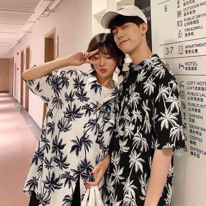 Panthepacks L 3XL Short floral Hawaiian cotton polo fashion couple Korean style teenagers polo Lazada PH