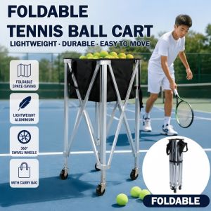 Lightweight Foldable Tennis Ball Basket – Wheeled Cart Holds 170 Balls Portable for On-the Storage