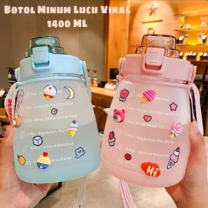 BOTOL MINUM GENDUT 14 LITER LUCU QUTFIT BOTTLE FREE 2D & 3D STIKER VIRAL KOREA GRADASI TRITAN 14 LITER TUTUP FLIP DENGAN SEDOTAN