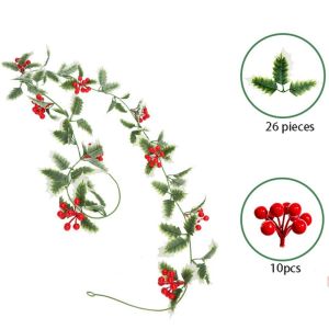 MAOMEI Thủ công Mô phỏng cây mây giáng sinh Hoa lụa Tự làm dây chuyền Vòng hoa bằng mây Bốn phong cách Mô phỏng Lá nhân tạo giáng sinh Trang trí nhà cửa