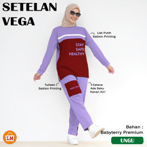 LBM 35564 Setelan Training Olahraga Senam Wanita Muslimah VEGA SET Babyterry Lengan Panjang Size L XL XXL XXXL Bahan Adem Terkini