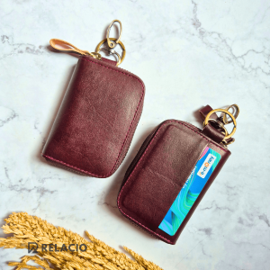 Dompet Kunci STNK Mobil Motor Keyless Kulit Sapi 3 Slot Kartu Simpel Leather Key Wallet Premium BROWN