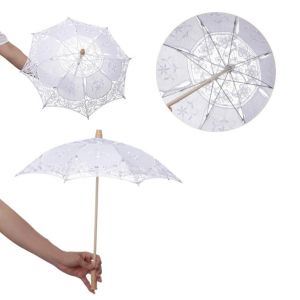 BHYJGD Embroidery Lace Parasol Umbrella 26/31/43/53cm Cotton Lace Flower Girl Umbrella Vintage Kids Sun Umbrella Wedding Decoration