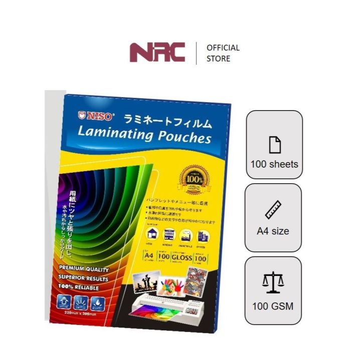 NISO A4 LAMINATING FILM LAMINATE FILM PLASTIC LAMINATE 100 PCS