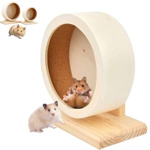 HEALMEYOU Wooden Material Hamster Wooden Silent Wheel Sturdy Durable Small Animal Exercise Wheel Animal Accessories Mute Design Hamster Running Wheels Small Pets Use