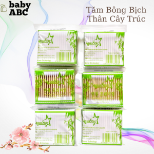 Tăm Bông Ngoái Tai Thân Gỗ Trúc Aquarstar Bịch 100 Que Tăm Bông Ngoáy Tai Người Lớn Cao Cấp 1 đầu tròn 1 Đầu Xoắn