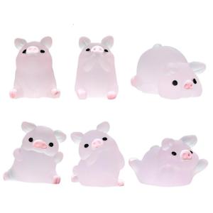 6Pcs/pack Mini Piggy Resin Pig Fairy Garden Ornament Luminous Pigs Figures Miniature Pig Figurines Miniature Garden Pigs