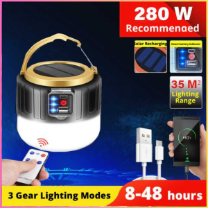 KING Lampu LED Camping Tenda Solar super terang Light Solar Panel Waterproof Cool White 280W - G13