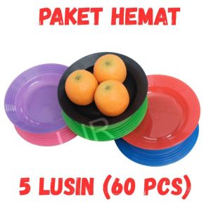 LJ Piring Makan Plastik 22 cm Warna Pastel Random - 5 Lusin (60 Pcs)
