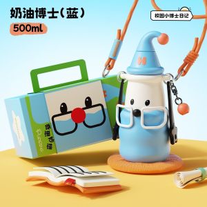 0HHA Portable Straw Cup 500ml Rotating Thermos Cup 316 Student School Children Water Cup Gift