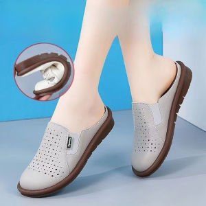 Real Leather Womens Flat Mule Material Breathable Sole Anti Slip Style Fashionable
