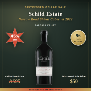 Schild Estate Narrow Road Shiraz Cabernet 2022 Distressed Cellar Sale 45% OFF! (96/100) Cellar Door Price A$95 - Our Price $50 Save over 45% off ...