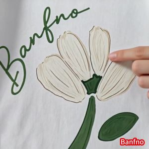 Banfno  womens T shirt oversize Korean style short sleeve digital printing original floral print fresh cute 100% cotton Lucu flower couple T-shirts tops round neck .C