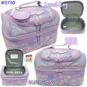 Lunch Bag Double Decker Supercharge Sloth Purple / Tas Makan Owl Purple / Tas Bekal Anak Perempuan Tanpa Tali Motif Sloth
