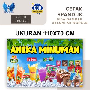 Cetak Spanduk Cetak Banner ANEKA MINUMAN MURAH MERIAH Ukuran 110x70 Costom Desain