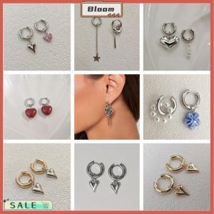 Follow Get New[Bloom Z] Sweet Pink Zircon Heart-shaped Pendant Earrings For Women Simple Geometric Circular Ear Buckle Fashion Jewelry Accessories Gift