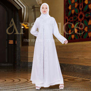 Gamis putih wanita mewah dan elegan terbaru - Abaya turki turkey warna putih simple hari raya umroh