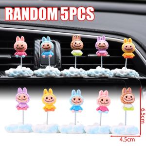 5Pcs/set Cute New Cute Labubu Car 3D Ornaments Cartoon Animation Sheep Doll Shaking His Head Car Dashboard Center Console Decoration Interior Accessories