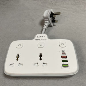 2 Way LDNIO Extension Power Socket White UK 3 PIN PLUG Multi-function Independent Switch PD+QC3.0 Fast Charge Travel Household Multiplug Socket Power Strips Universal Wall Extension Cord Power Bar  with Usb with Type C Converter 接线板排插