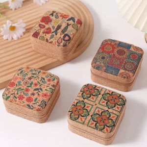 Printed portable travel jewelry storage box multi-functional dustproof zippered small square box
