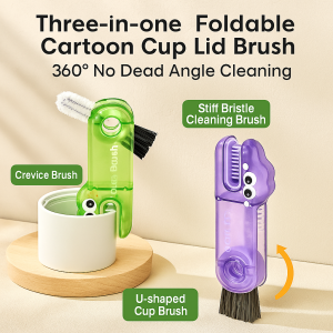 Three-in-One Cup Cover Brush Water Cup Brush Multi-function Blade Gap Cleaning Special Cup Mouth Brush Cleaning Bottle Artifact三合一可折叠卡通杯刷