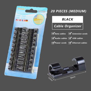20Pcs Cable Organizer Clips Cable Management Wall Desk Cable Organizer Wire Manager Cord Holder Line Organizer Cable Fixation Cable Wall Clip Self-Adhesive
