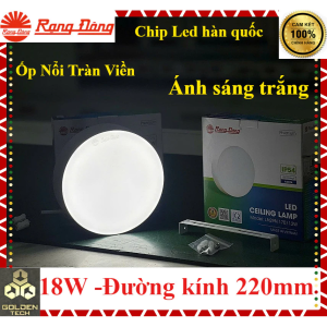 (Chính hãng) Đèn Led ốp nổi tròn (Tràn Viền) 18W Rạng Đông -Đường kính 220mm -Ánh sáng trắng/ Đổi 3 màu Model LN29N