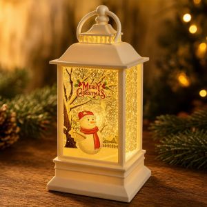 Christmas Snow Globe Lantern LED Candle Flame Light Portable Vintage Decor Santa Snowman Tree