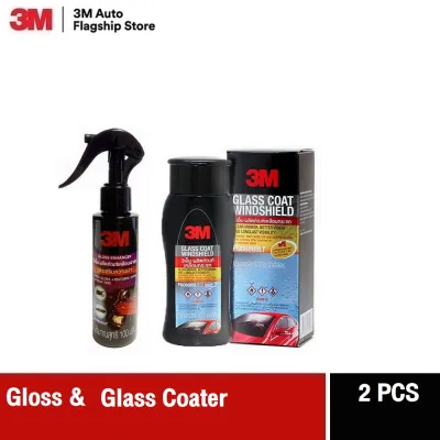 3M™ Glass Coat Windshield 08889LT ผลิตภัณฑ์ น้ำยาเคลือบกระจก ป้องกันน้ำเกาะ 200 ml.+ Gloss Enhancer สเปรย์เคลือบเงารถยนต์ 100มล