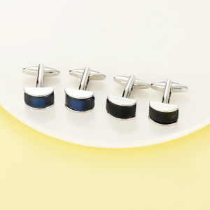 1Pair Minimally Curved Design Fashion French Cufflinks Blue Black Metal Temperament Versatile Cuff Links Banquet Accessories