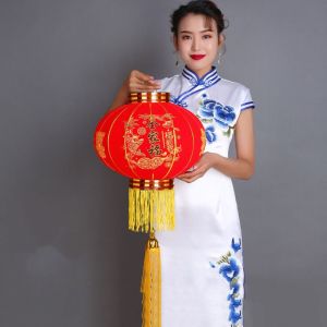 MNTT Flocking Cloth Chinese New Year Lantern Sunscreen Red Red Fluffy Lanterns Christmas Wedding Decor Waterproof Door Hanging Lanterns Good Fortune