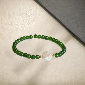 Hmeme ไข่มุกน้ำจืดธรรมชาติและสร้อยข้อมือหินโมราสีเขียว-ลูกปัดกลมเป็นของขวัญจากจีนที่ได้รับแรงบันดาลใจจาก