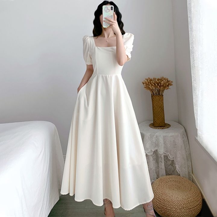 White dresses with sleeves store and below the knee