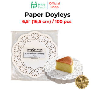 (isi 100 pcs) Paper Doyleys 6.5" Inch Kertas Doilies 165 cm Alas Toples Kue Renda Round White Dragon Pack