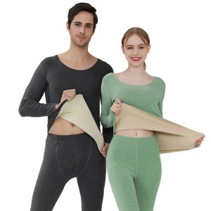 Ready stock）Mens Winter Warm Underwear Long Shirt Set Womens Warm T-shirt Long Pants Set Mens Womens Pajamas