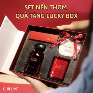 Set quà tặng nến thơm Lucky Happy thơm phòng kèm túi quà sinh nhật người yêu kèm thiệp tinh tế
