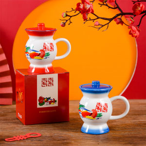 Mug Ceramic Spittoon Shape Water Cup Animal Printing in-Glaze Decoration Retro Funny Personalized Custom Red Blue Chinese Style