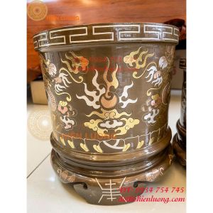 Bát hương bằng đồng đỏ khảm tam khí đường kính 40cm