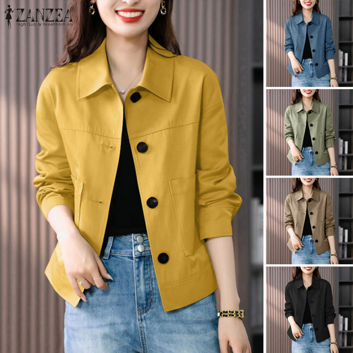 Esolo Zanzea Korean Style Women Lapellong Sleeved Blazer Casual Work Ol Jackets Autumn Plus Krs 0385