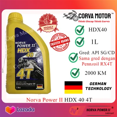 NORVA POWER II HDX 40 4T 1L MOTORCYCLE OIL MINYAK HITAM 4T HEAVY DUTY SAMA GRED DENGAN PENNZOIL RX 4T
