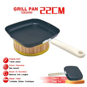 Teflon Grill Panggangan Pegangan Kayu Wajan Square Grill Pan Panggangan Aluminium Hasil Sempurna