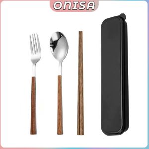 Onisa 3 in 1 Chopsticks Spoon and Fork travel Creative Metal Cutlery Set Stainless Steel