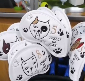 9Pcs Portable Golf Club Headcovers Cute Cartoon Cat Pattern PU Waterproof Cover