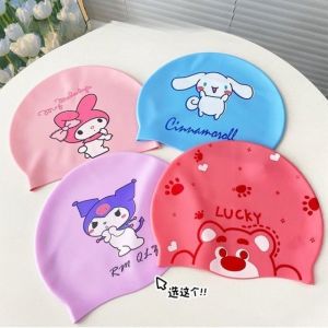 Children Cartoon Kuromi Cinnamoroll Swimming Cap Kids Elastic Fabric Swiming Pool Water Sport Protect Ears Hat Swim Bathing Hats Caps Boys Girls