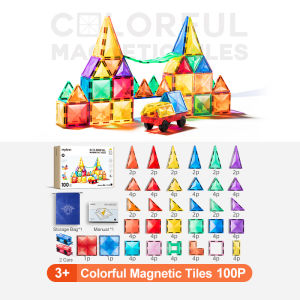 Đồ chơi Mideer xếp hình nam châm ánh sáng cầu vồng Mideer Colorful Magnetic Tiles Marble Run 100 chi tiết 3 mẫu cho bé từ 3 tuổi trở lên